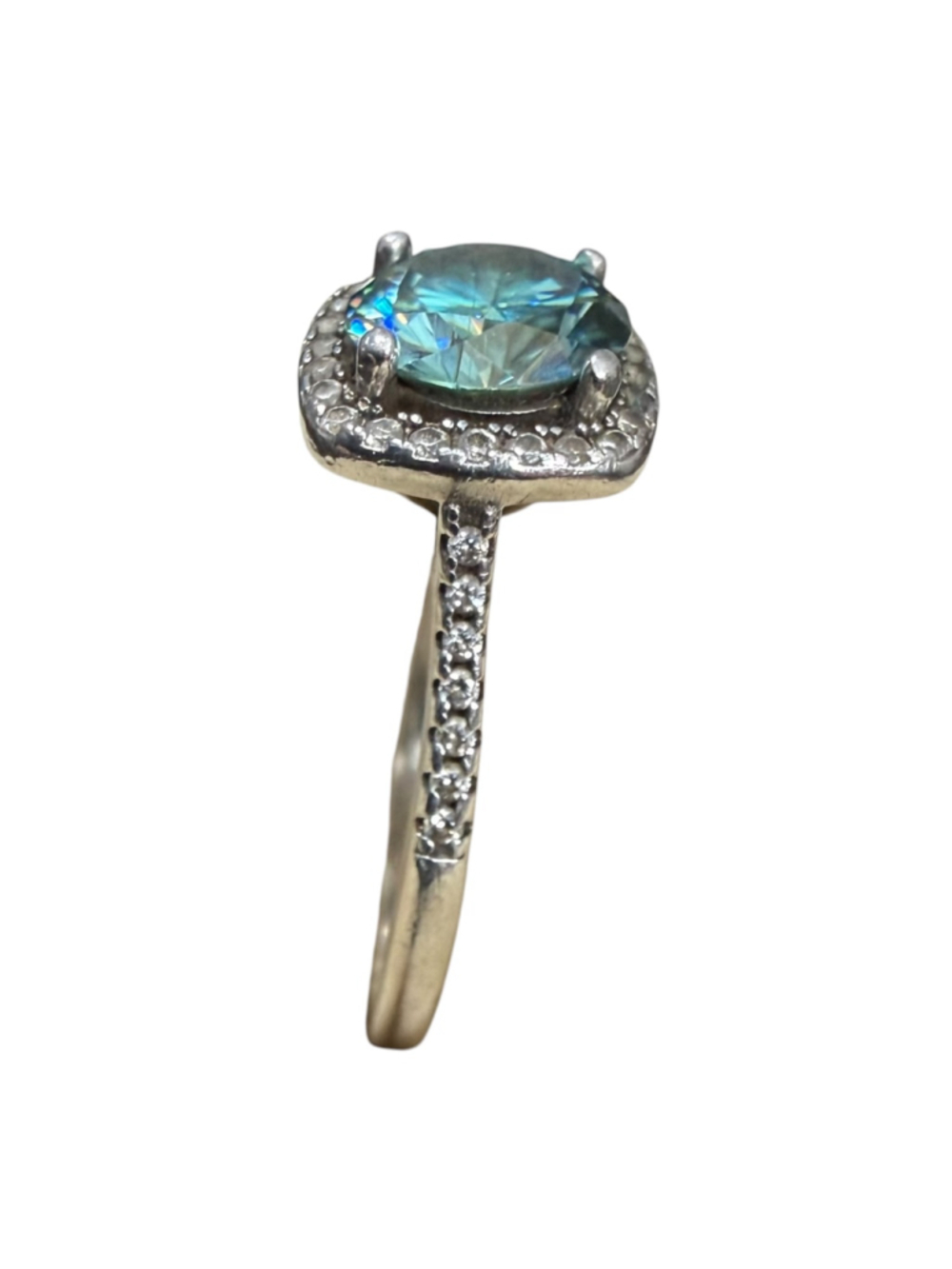 925 Sterling Silver Teal Blue Gemstone Halo Ring Round Cut Size Unknown - Picture 4 of 9